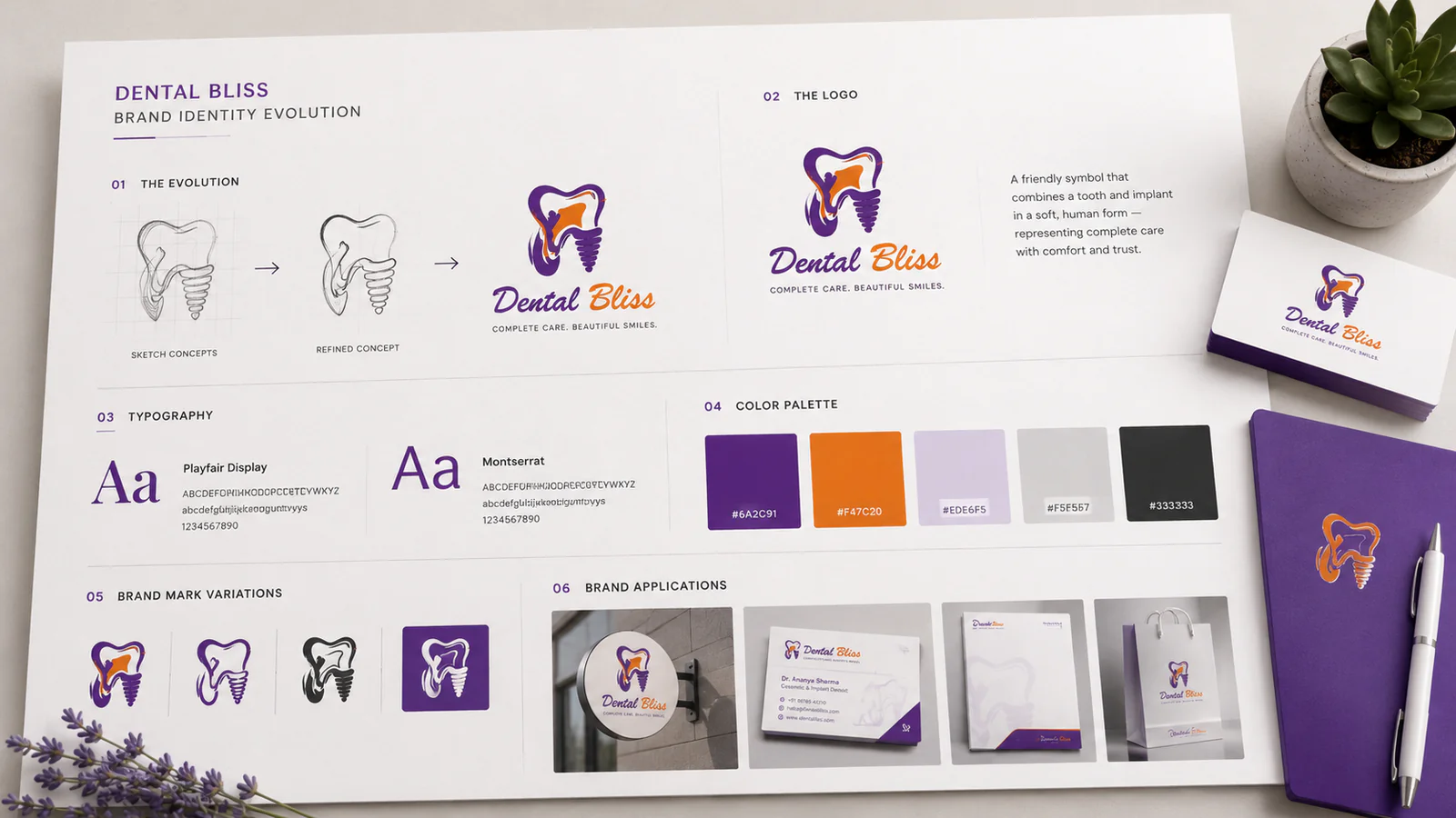 Dental Bliss logo evolution and visual identity system